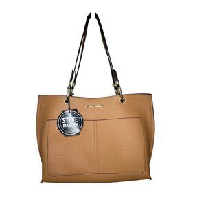 Steve Madden Cognac Bdonna Tote With Floral Lining & Pouch